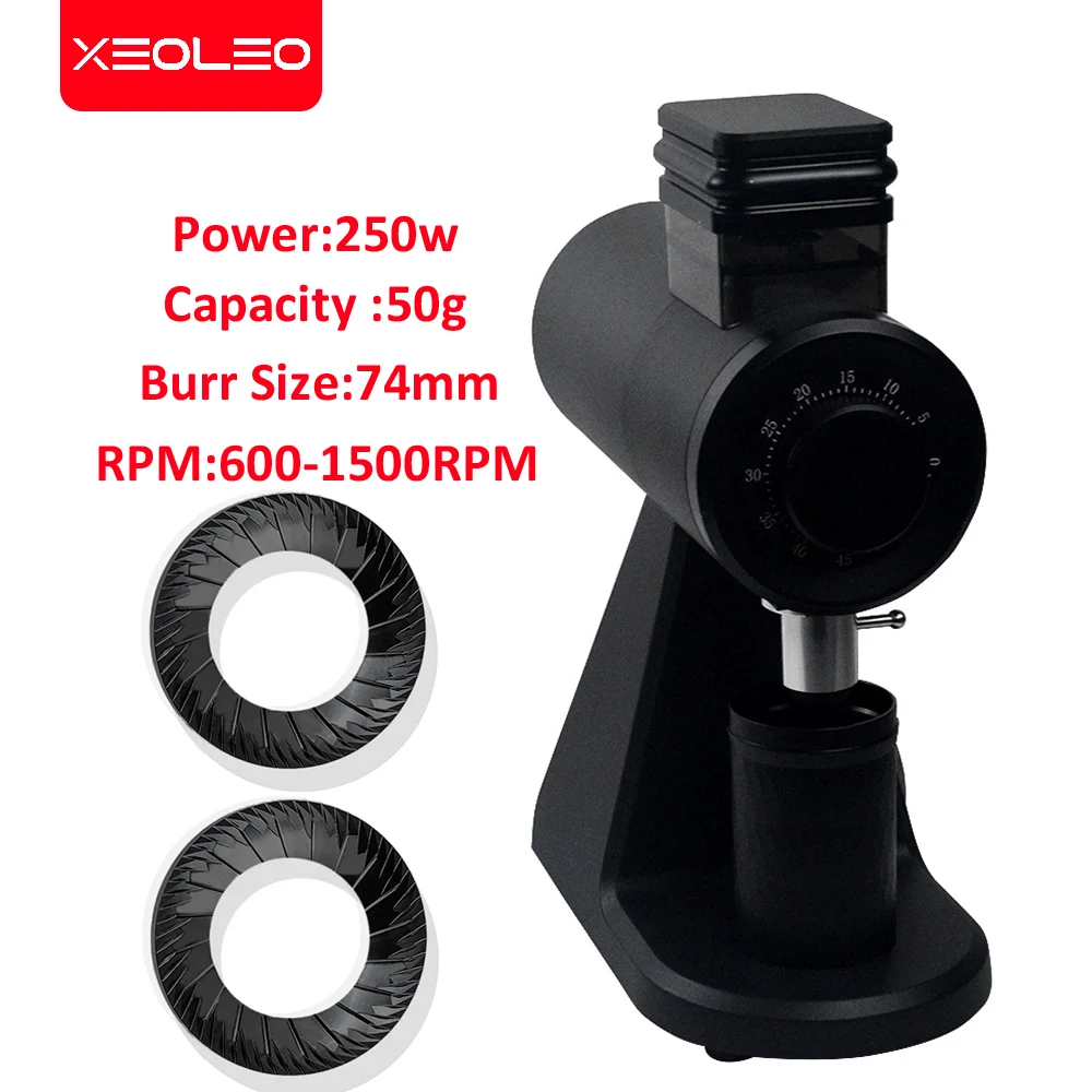 

Xeoleo 74MM Flat Titanium Burr Electric Coffee Grinder 50G Hopper Coffee Machine Bean Grinder Adjustable Italian Timer Grinding