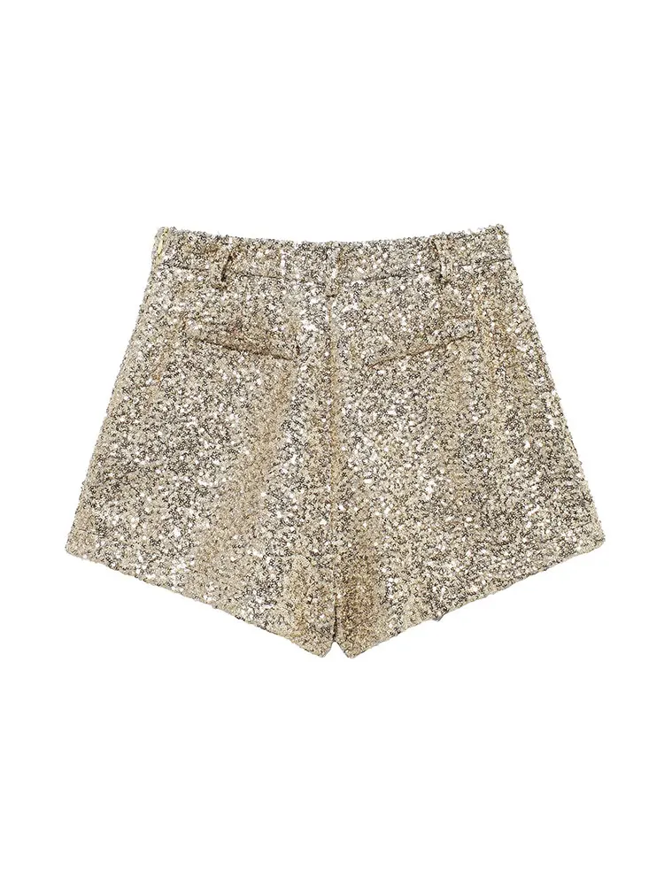 TRAF 2025 Sequin Shorts Woman High Waist Elegant Shorts Women Chic And Casual Streetwear Woman Short Pants