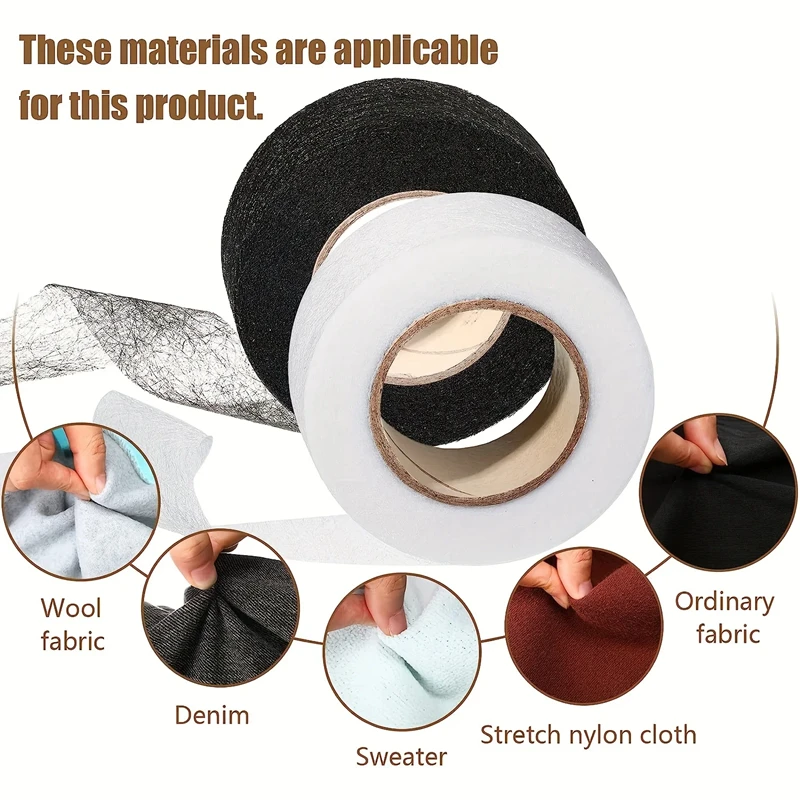 64M Roll Non-woven Double-side Interlining Adhesive Fabric Cloth Apparel Iron On Hem Tape Edge Shorten Pants DIY Sewing Tool