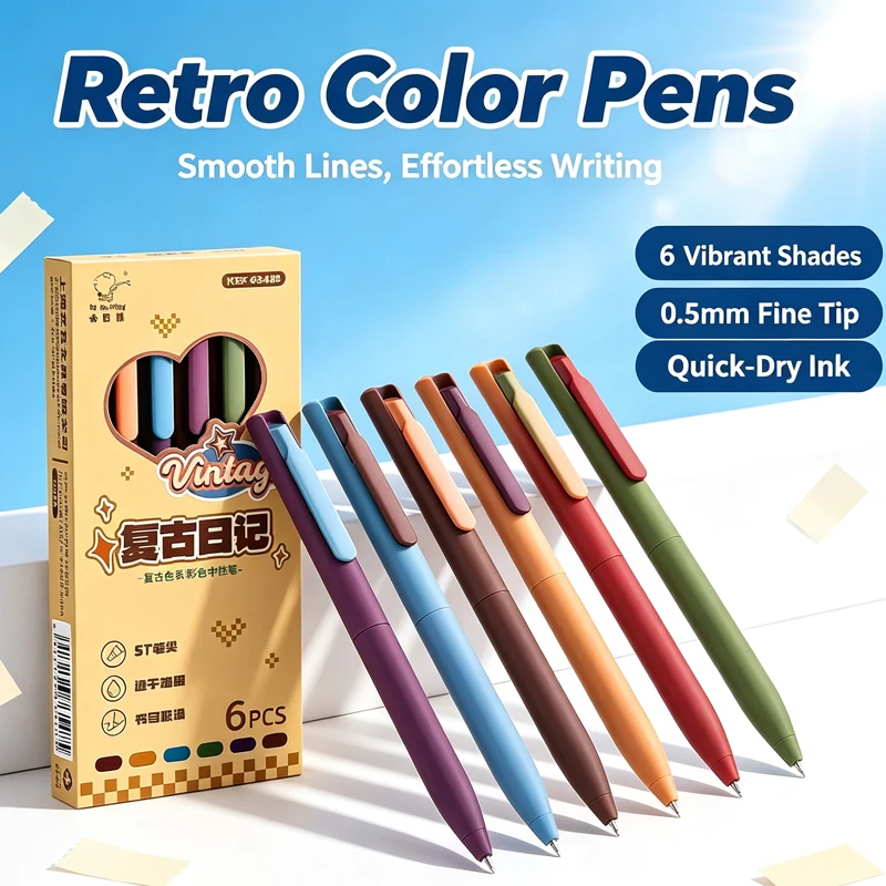 6-18 Color Vintage Gel Pen Set Fine Point Quick-Dry Writing Ballpoint Pens for Diary Drawing Learning Office Stationery kawaii