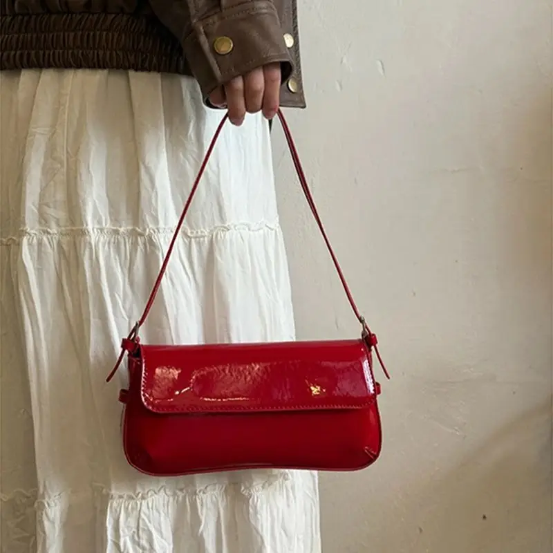 

Lacquer Leather Underarm Shoulder Bag 2025 New Style Fashionable Simple Commuting High-end Handbag Texture Retro Square Bag