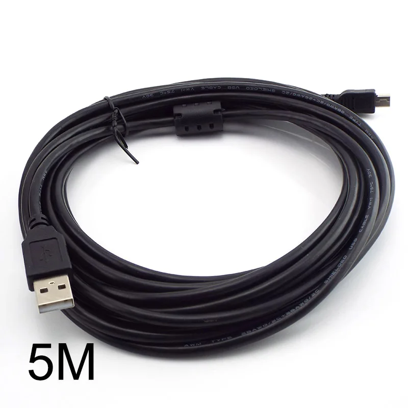 T-port 5pin Mini USB Data Charging Cable 0.3M 0.5M 1.5M 3M 5M USB 2.0 Fast Charger For MP3 MP4 Player Car DVR Digital Camera