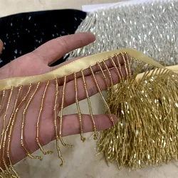 4meters  wholesale 10cm(3.9inches) heavy  Glass Gold color  Seed Beaded Fringe Lamp Costume Trim Crafts