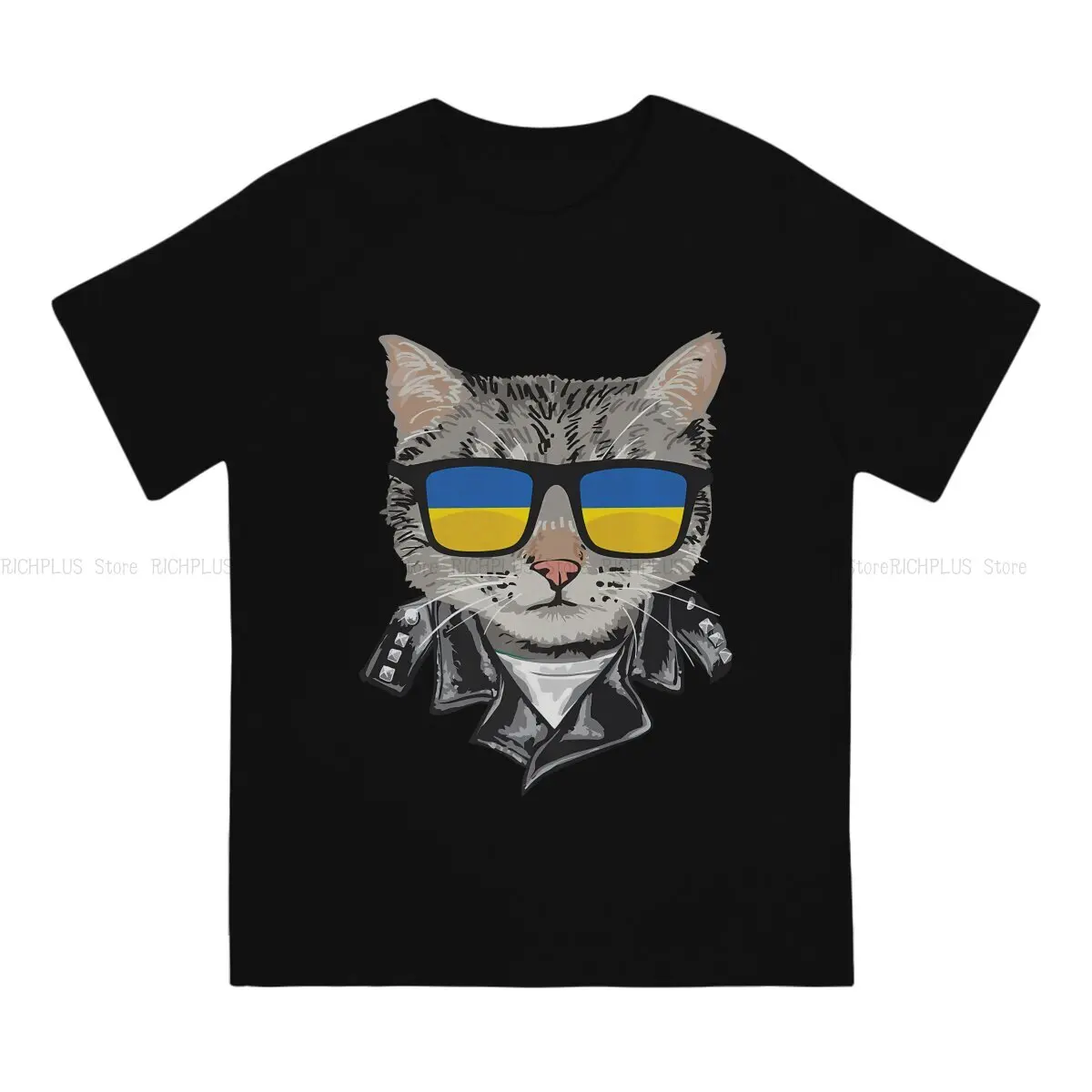 Cat Ukrainian Soldier Animal TShirt Flag Sunglasses Cool Classic Polyester T Shirt Homme Men Tee Shirt Ofertas Big Sale