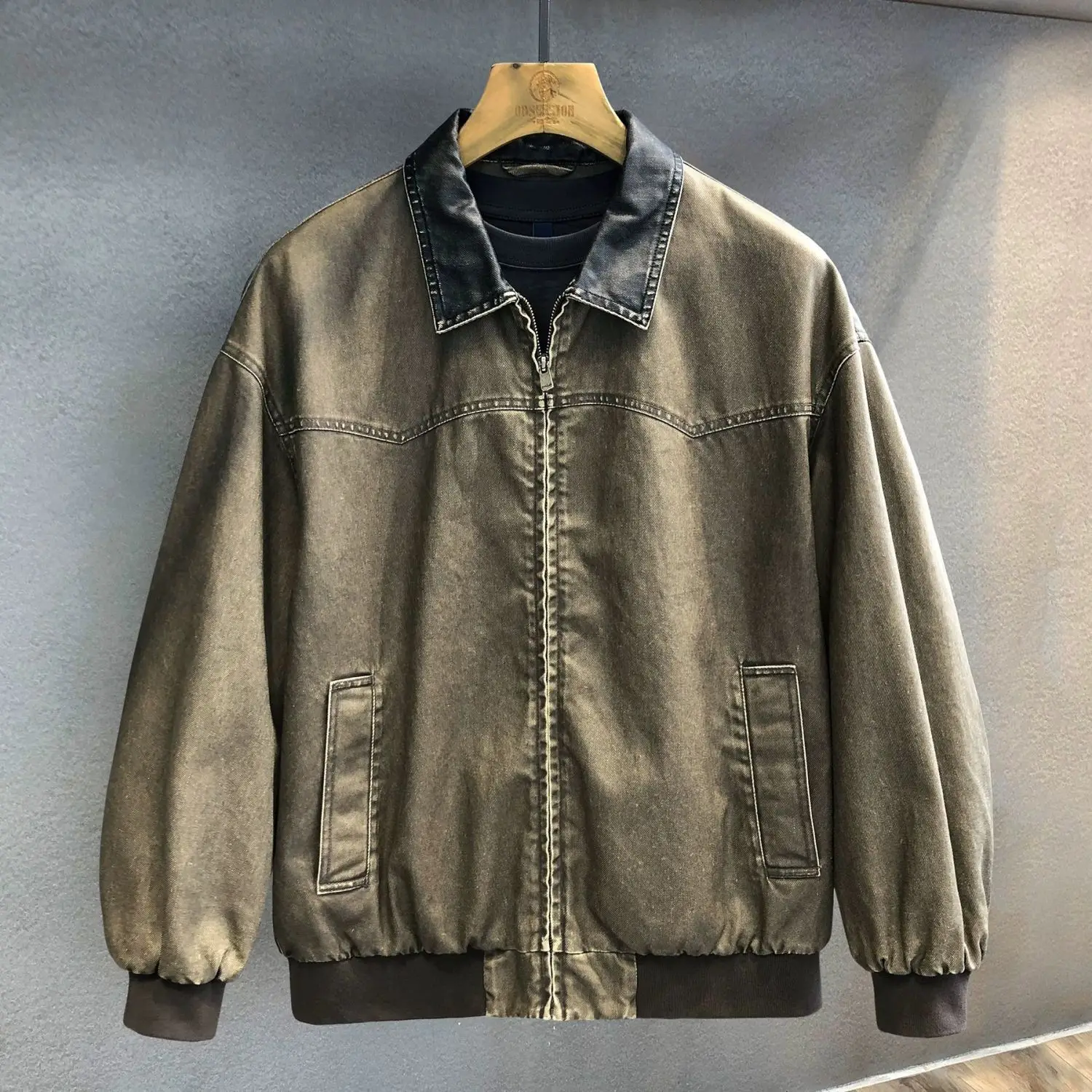 

Trendy brand special law battle damage old sense locomotive lapel jacket men's autumn new loose tooling coat men