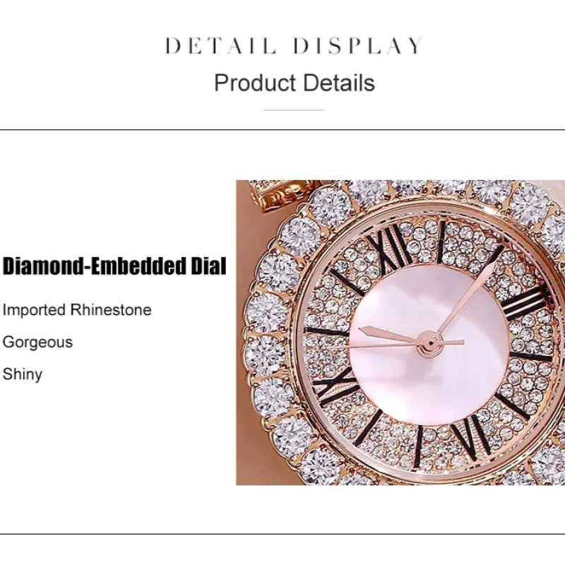 Women's Fashion luxury diamond watch + double layer diamond bracelet 2pcs set