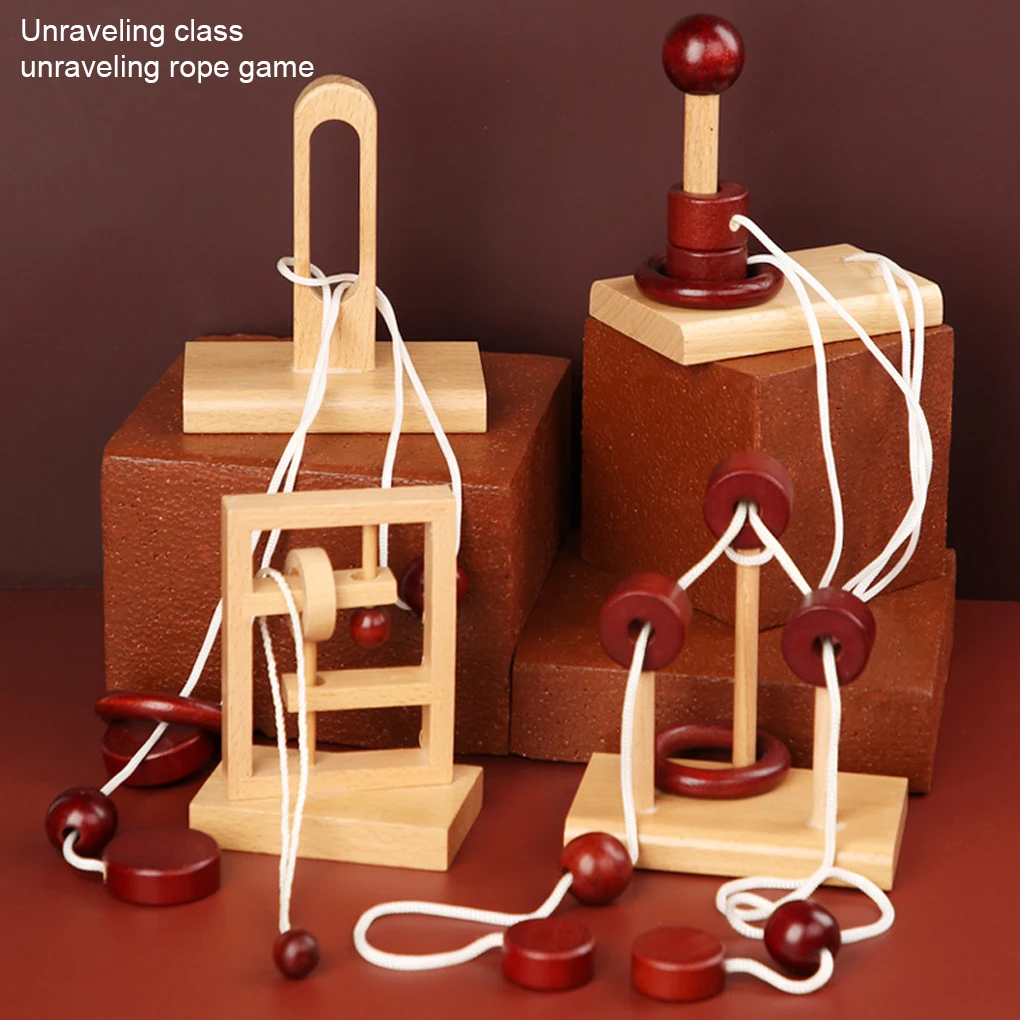 Classic Wood Rope Puzzles Intelligent Unlock Toys Game for Adults