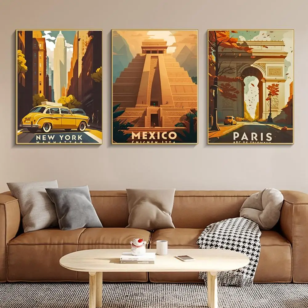 World Travel Cities Rome Paris Landmark Poster Poster Paper Print Home Living Room Bar Restaurant Cafe Art Painting Decoration