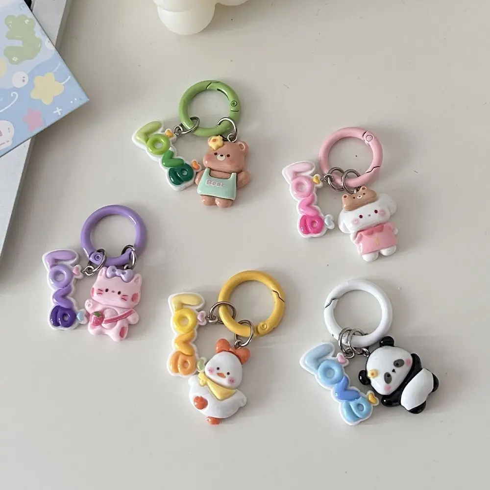 New Cartoon Animal Cats Bear Keychain Resin Earphone Case Accessories Backpack Pendant Cute Couple Gifts Love Pendant Key Ring