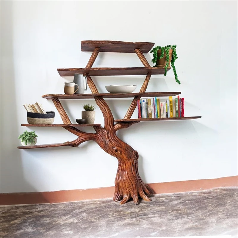 Office wall hanging tree bookshelf decoration floating driftwood carved bookcase art unique home bookshelf