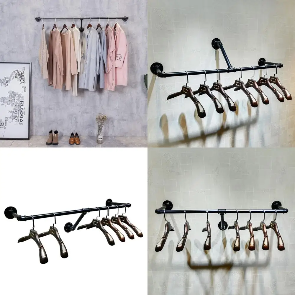 

Wall-Mounted Industrial Pipe Clothes Rack, Metal Shelf System for Retail and Closet, 59 L x 11.8 D, Black