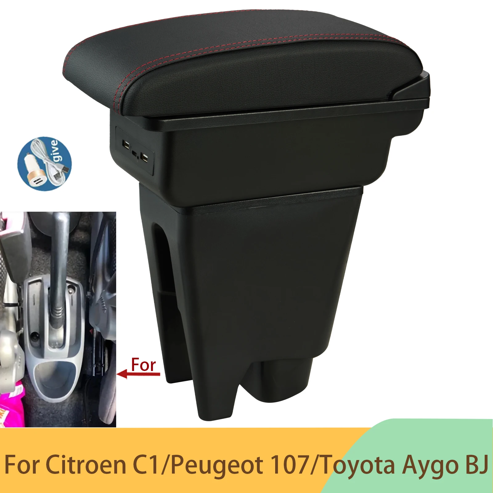 

For Citroen C1 Armrest Box For Peugeot 107 Toyota Aygo BJ Armrest Car Accessories Store box Interior detail Simple installation