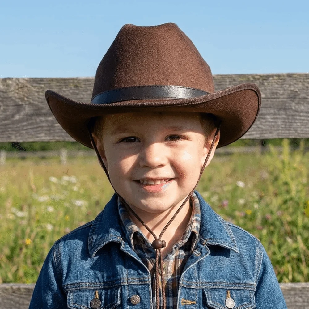 Casual Solid Color Cowboy Hat Felt Ethnic Style Jazz Hat Sunscreen with Adjustable Chin Strap Top Hat Cowgirl Party Decorations