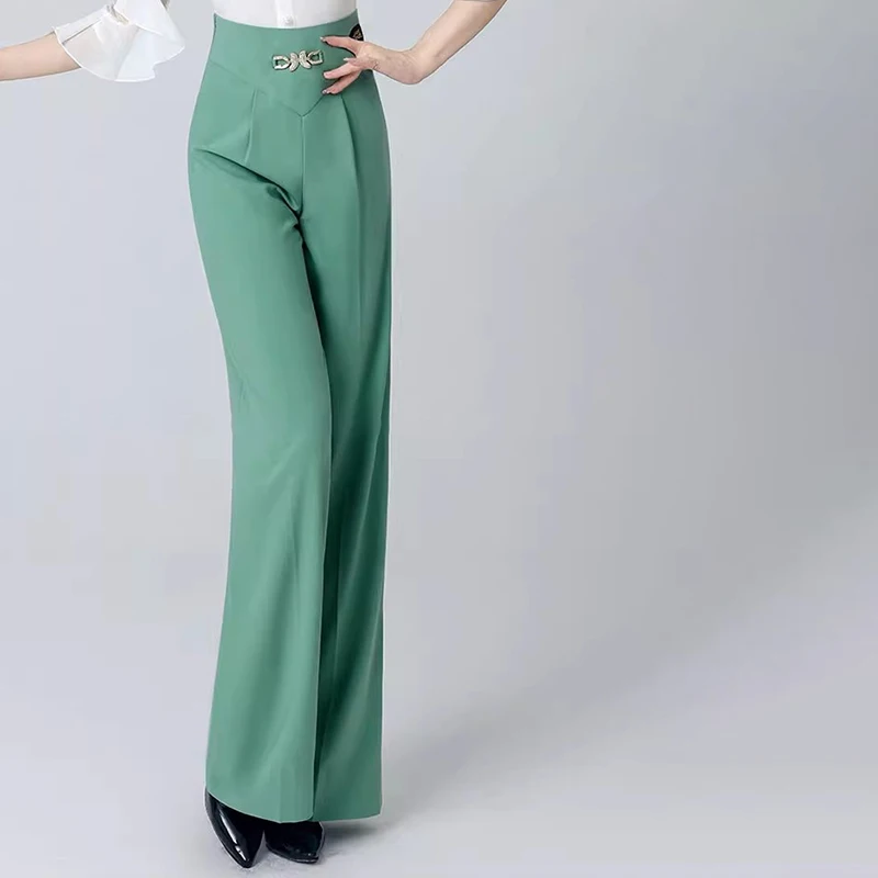 2024 New Modern Dance Pants for Women Performance Waltz Ballroom dance Clothes High-waisted Straight Latin  Wide-leg Trousers