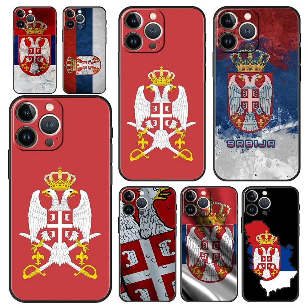 Serbia flag Badge Phone Case For iPhone 16e 15 14 13 12 11 Pro Max XS X XR SE 7 8 Plus Shell iPhone 16 Soft TPU Cover
