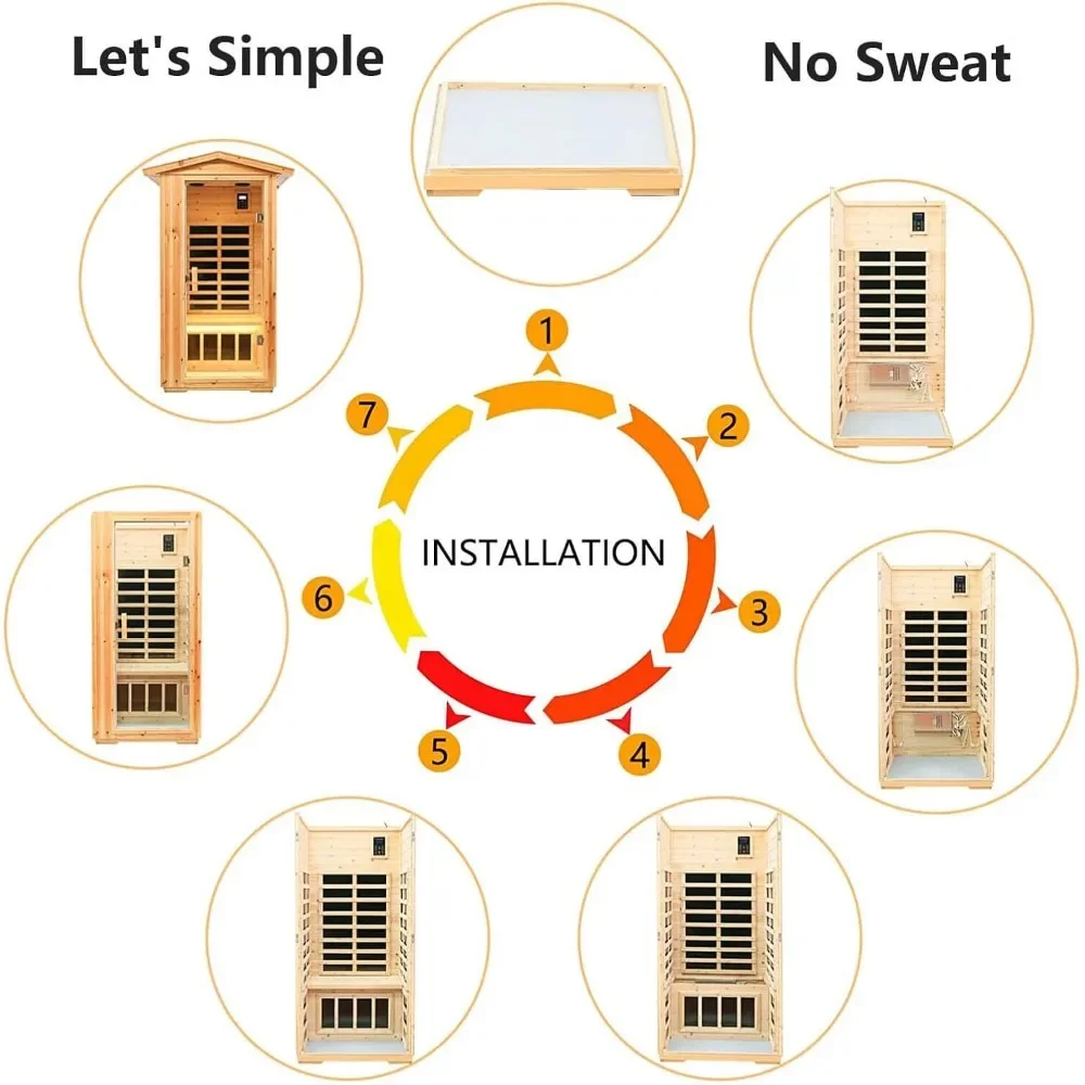 ساونا خارجية خشبية تعمل بالأشعة تحت الحمراء البعيدة، حجم لشخص واحد، مع/1560 وات، 6 سخانات EMF منخفضة، تسخين مسبقًا لمدة 10 دقائق، مجموعة مسبقة للوقت والدرجة الحرارة