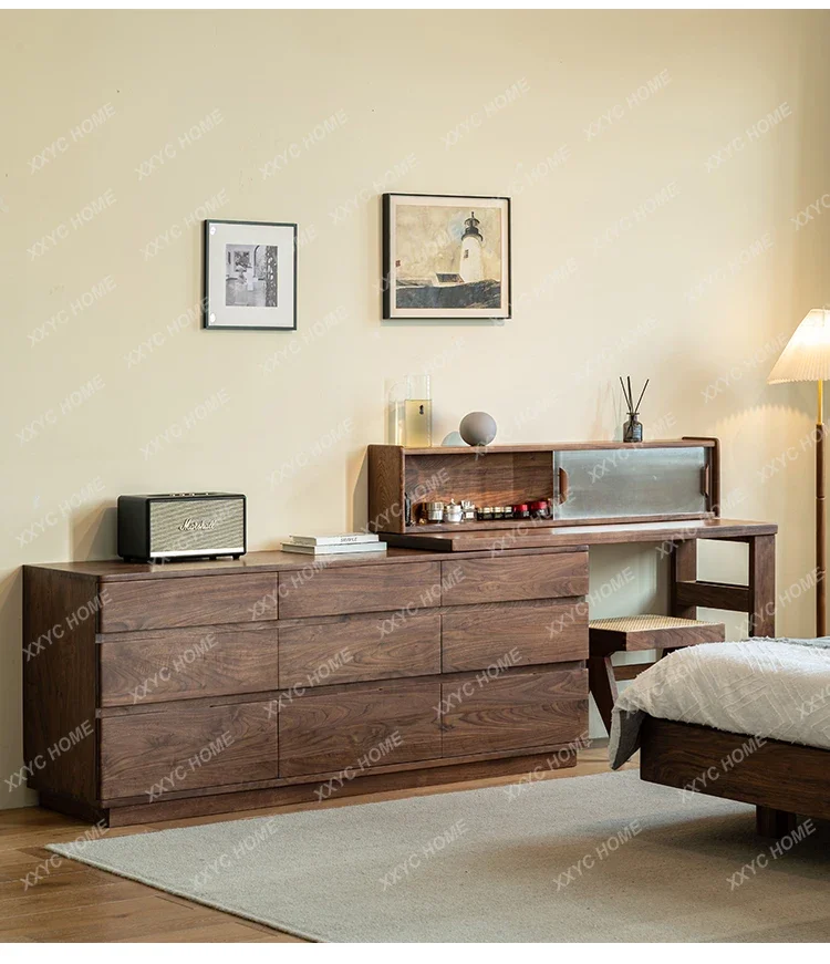 

HMJNine-chest cabinet, black walnut, six-chest cabinet, multi-functional storage, locker, integrated dresser, desk