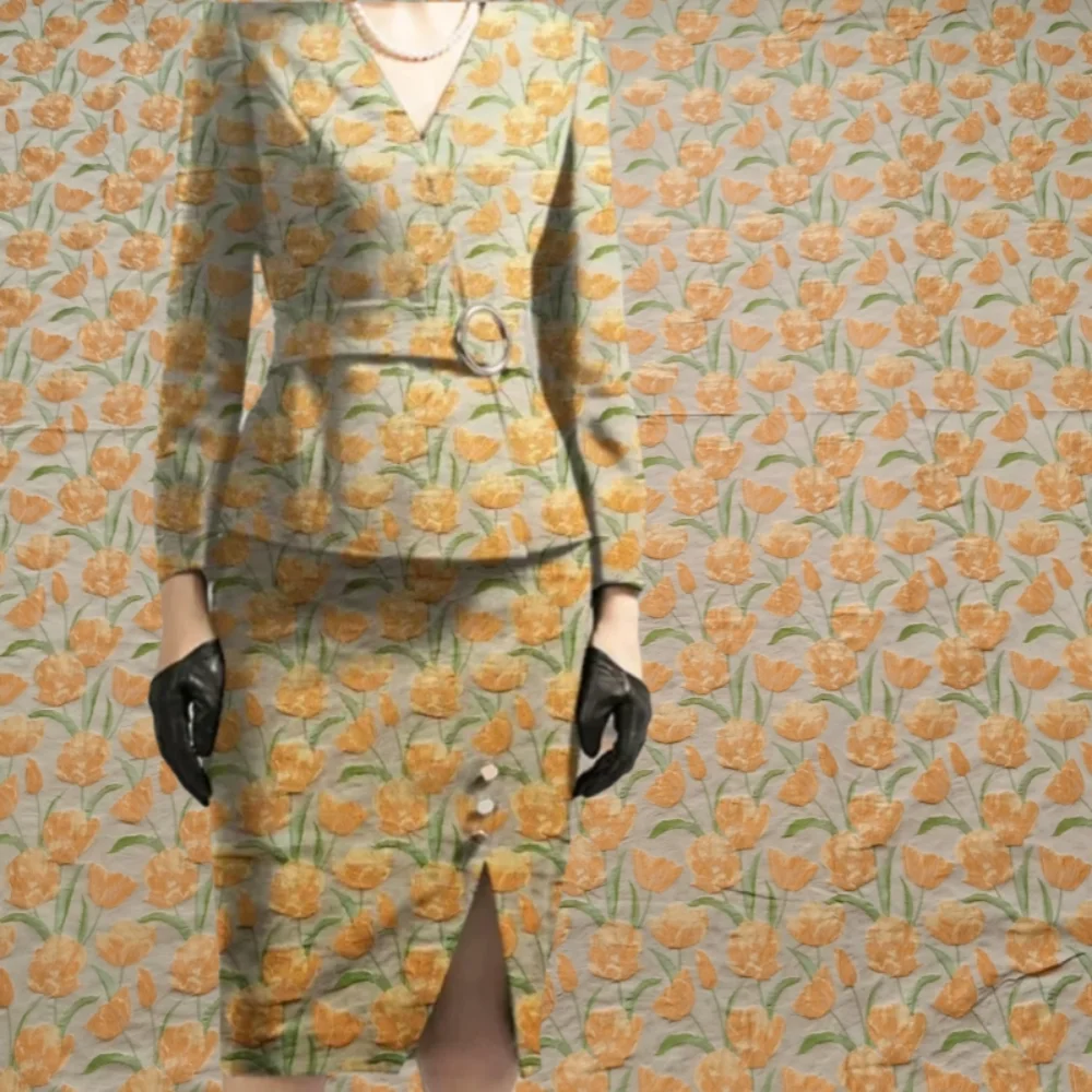 

Brocade Jacquard Clothing Fabric for Sewing Windbreaker Set Fashion Tulip Relief Fabrics Creative Design Cloth By The Meter