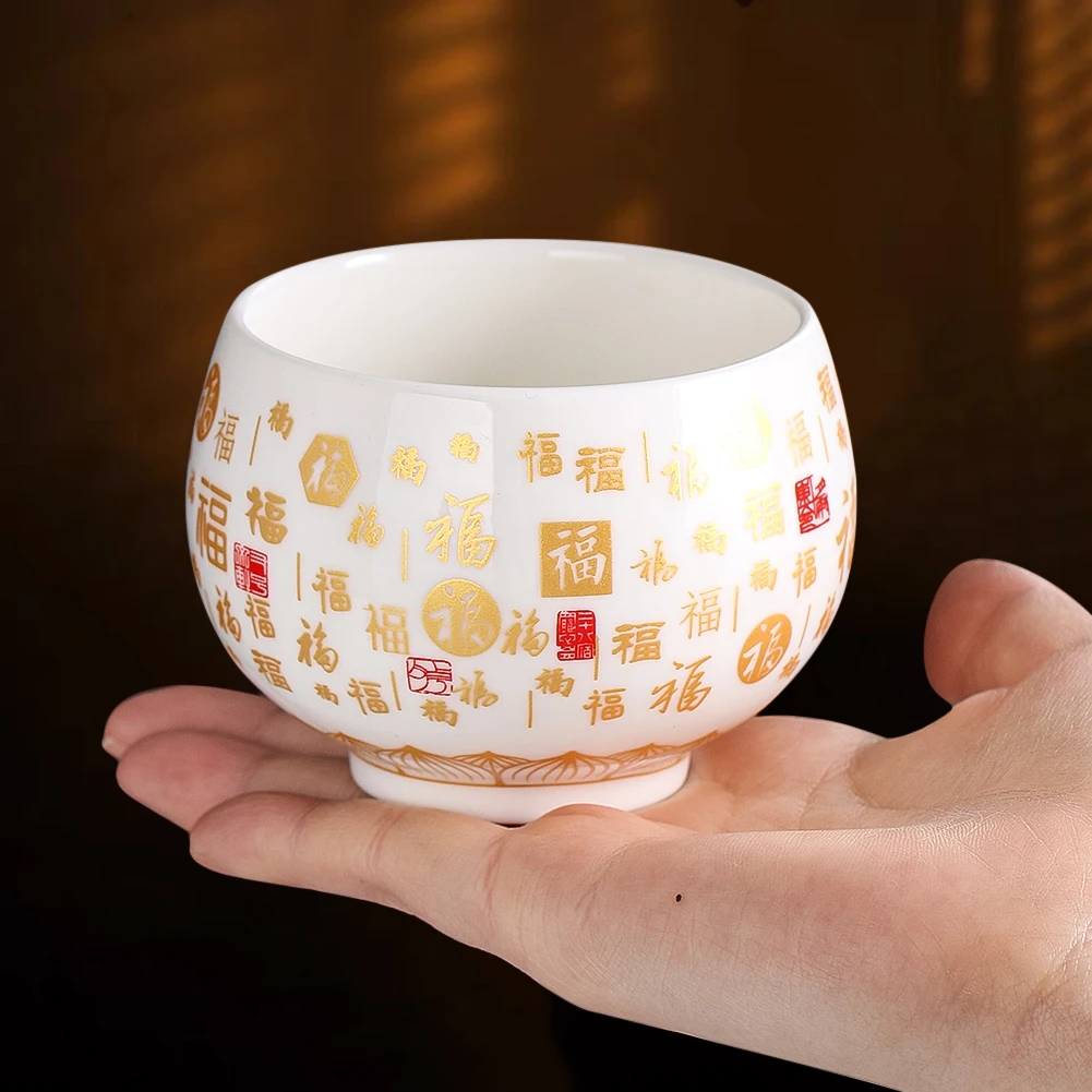 السيراميك مائة بركات السلطانية Baifu ماستر كوب الأبيض الخزف الكونغ فو فنجان شاي فنغ شوي فورتشن ديكور فنجان الشاي الشاي الملحقات #5