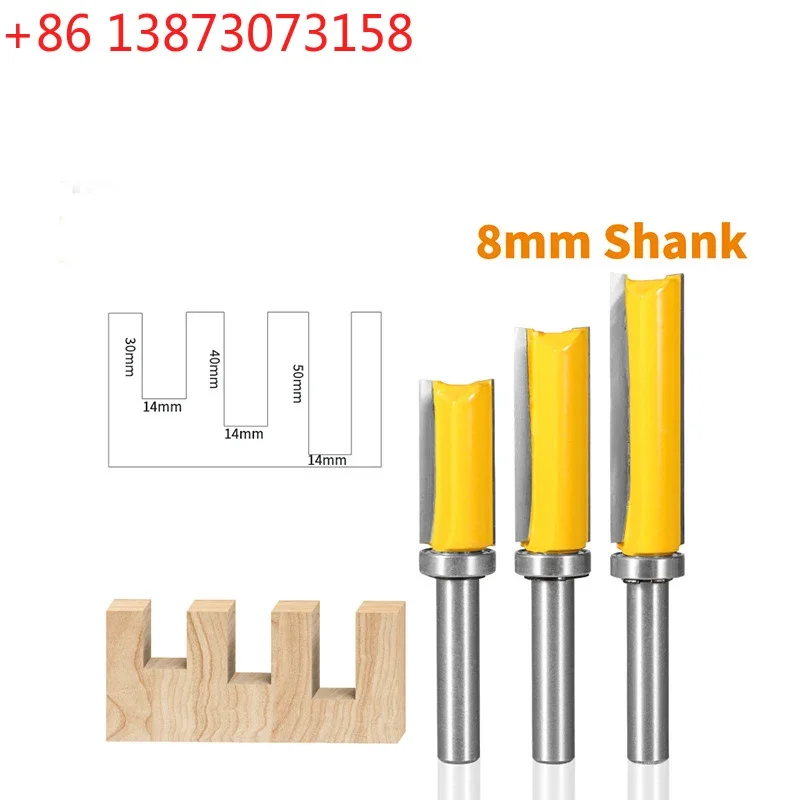 8mm Shank Bearing Guided Straight Router Bit - 14mm Cutting Diameter Flush Trim Cutter for Template Copying & Edge Profiling