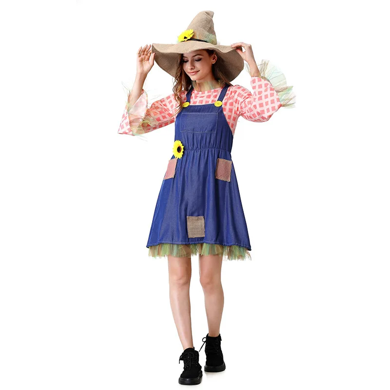 أزياء الهالوين المطابقة للوالدين والطفل مع Neween assland Fairy T Scarecrow أداء زي الأطفال المئزر Dr
