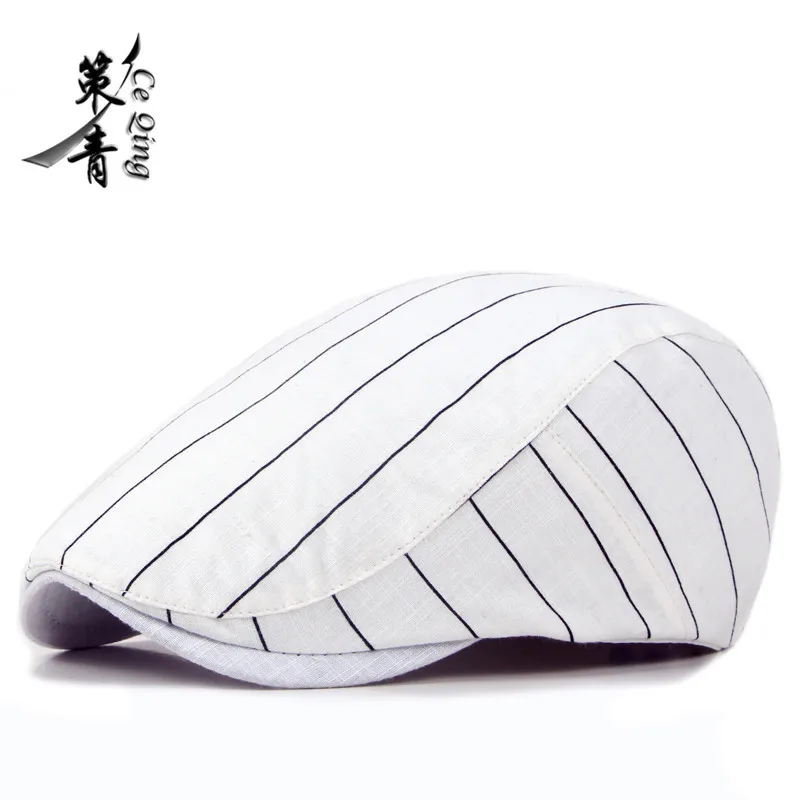 

Spring and summer hat wholesale, Korean version of striped cotton and linen beret, men's duck tongue forward hat, women's tide
