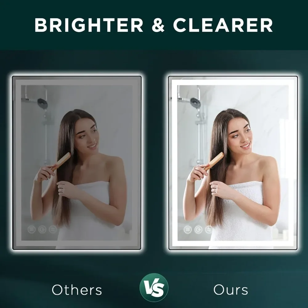 Shatterproof Bathroom Mirror with Led Light Makeup Mirrors with Infinitely Dimmable Wall Mirror Anti-Fog Backlight The Miror