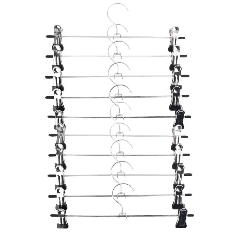 N58C 10 Pcs Practical Stainless Steel Pants Hanger with 2 Adjustable Clips Anti-Rust Hook Closet Hanger for Sock Slacks Jeans