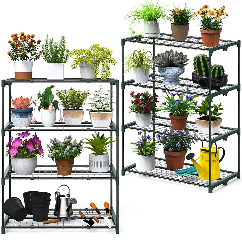 

Plant Greenhouse Shelves 4 Tier: 2 Pa Extra-Wide Stable Green House Shelving For Outdoor, 31X18X42 H Portable Rustproof Metal