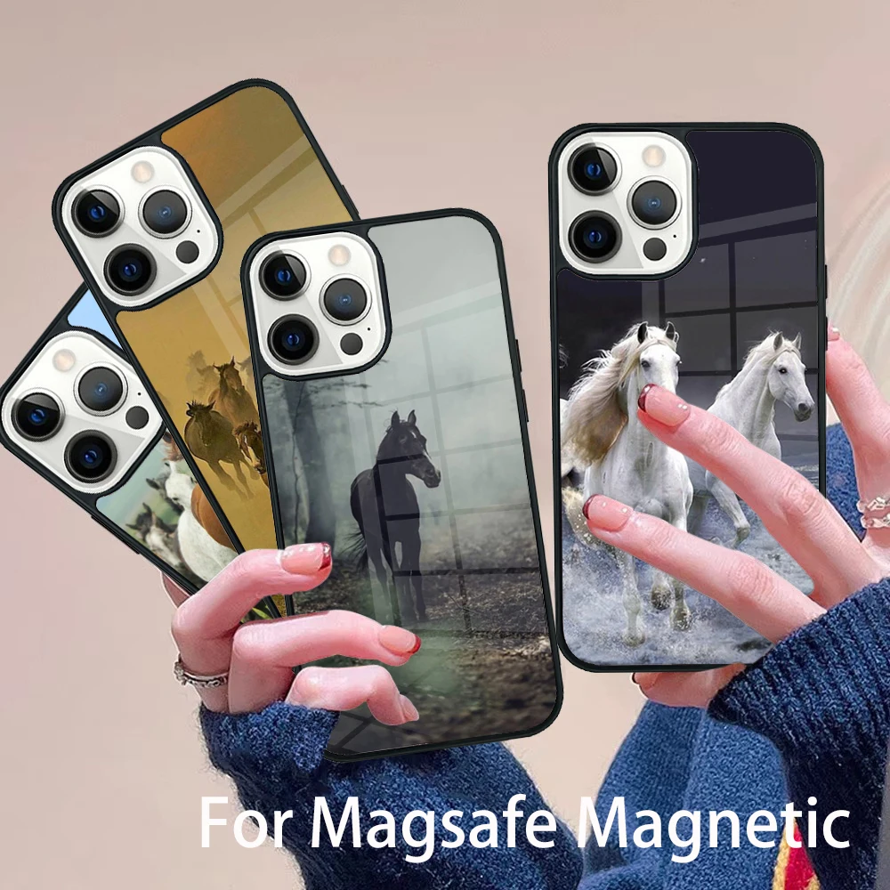 

Horse Animal Phone Case Magesafe Magnetic Wireless Charge Cover For IPhone 16 11 12 13 14 15 Pro Max Plus Mini