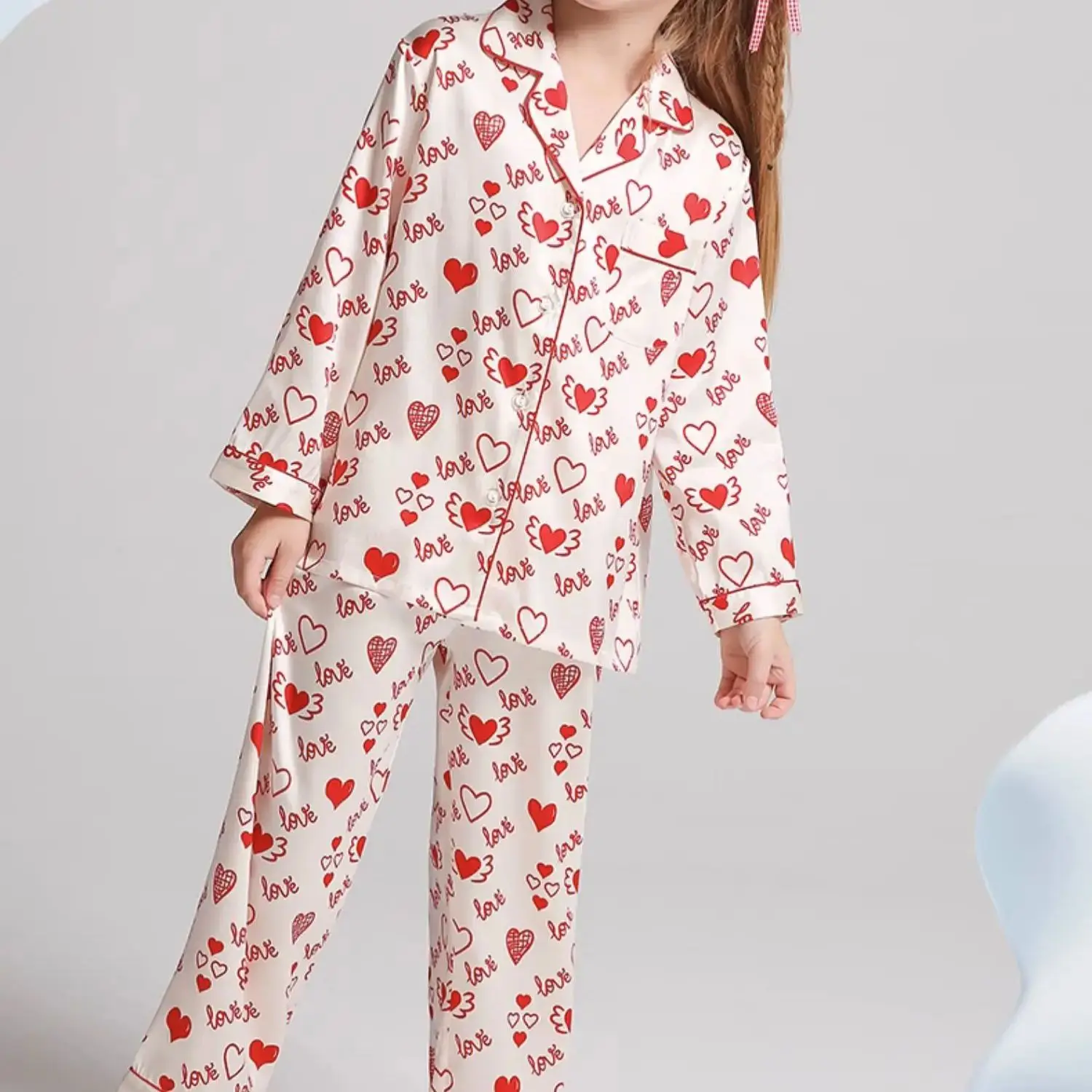 Birdtree 19MM 100%Mulberry Silk Children's Pajamas Set Girl Summer Long Sleeved Thin Princess Casual Home Clothing Set S41249QC