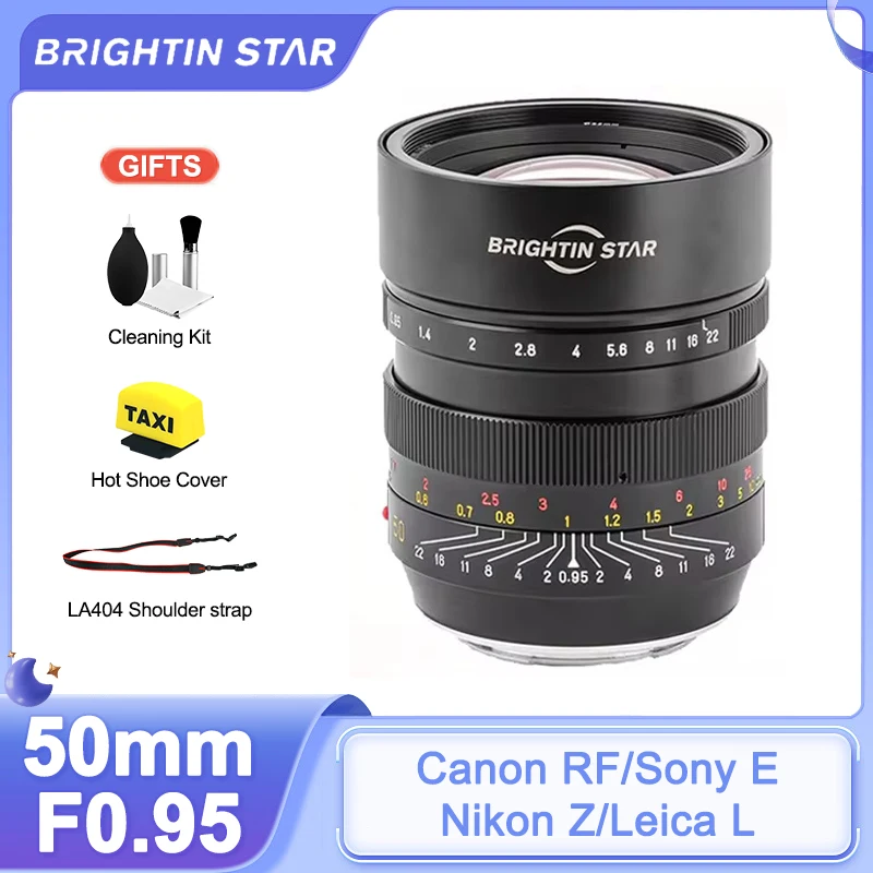 

Brightin Star 50 мм F0.95 Полнокадровый объектив с большой диафрагмой Для беззеркальных камер Canon EOS R Nikon Z Sony E Leica L Mount A7R R8 R6