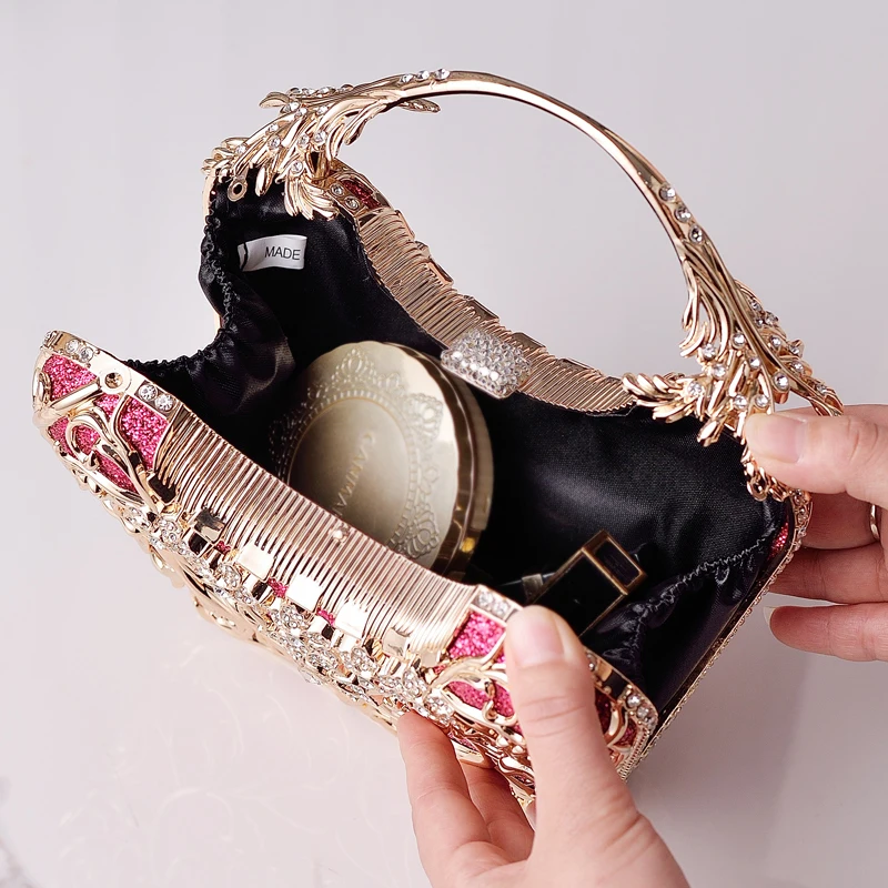 حقائب نسائية حمراء بمقبض كريستالي محفظة فاخرة من الماركات حقائب يد على شكل تاج أنيقة لحفلات الزفاف حقيبة كروس بنج #4