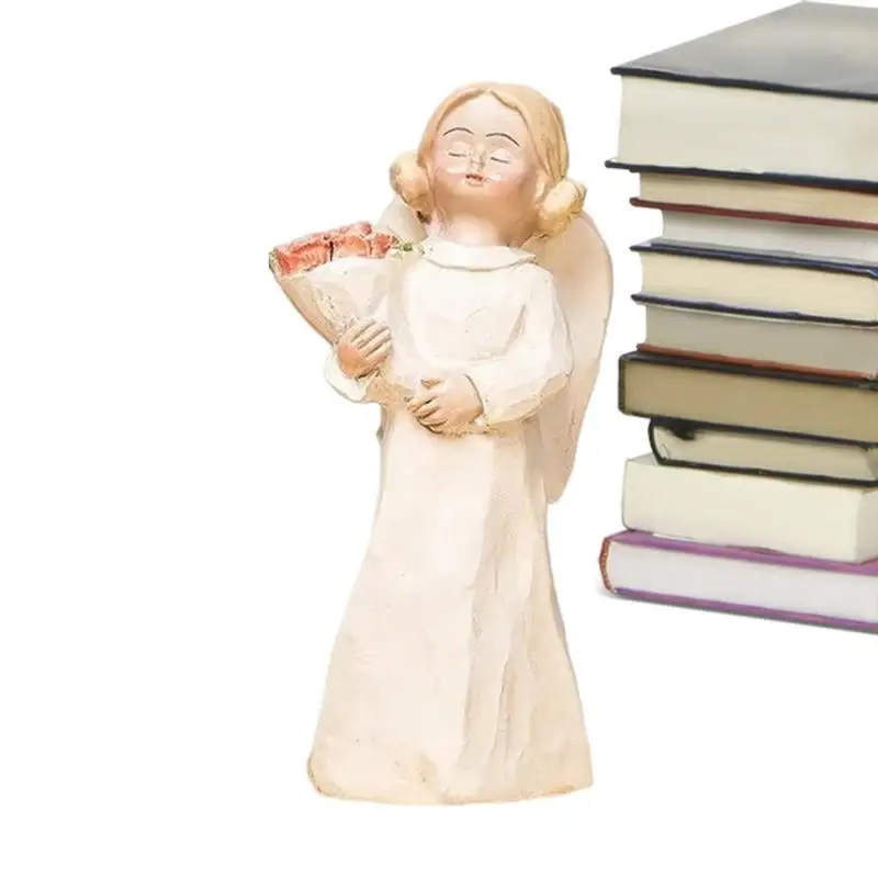 

Angel Resin Statues Sisters Sculpture Resin Angel Statue Holding Flowers Home Decoration Praying Commemorating Angel Healing