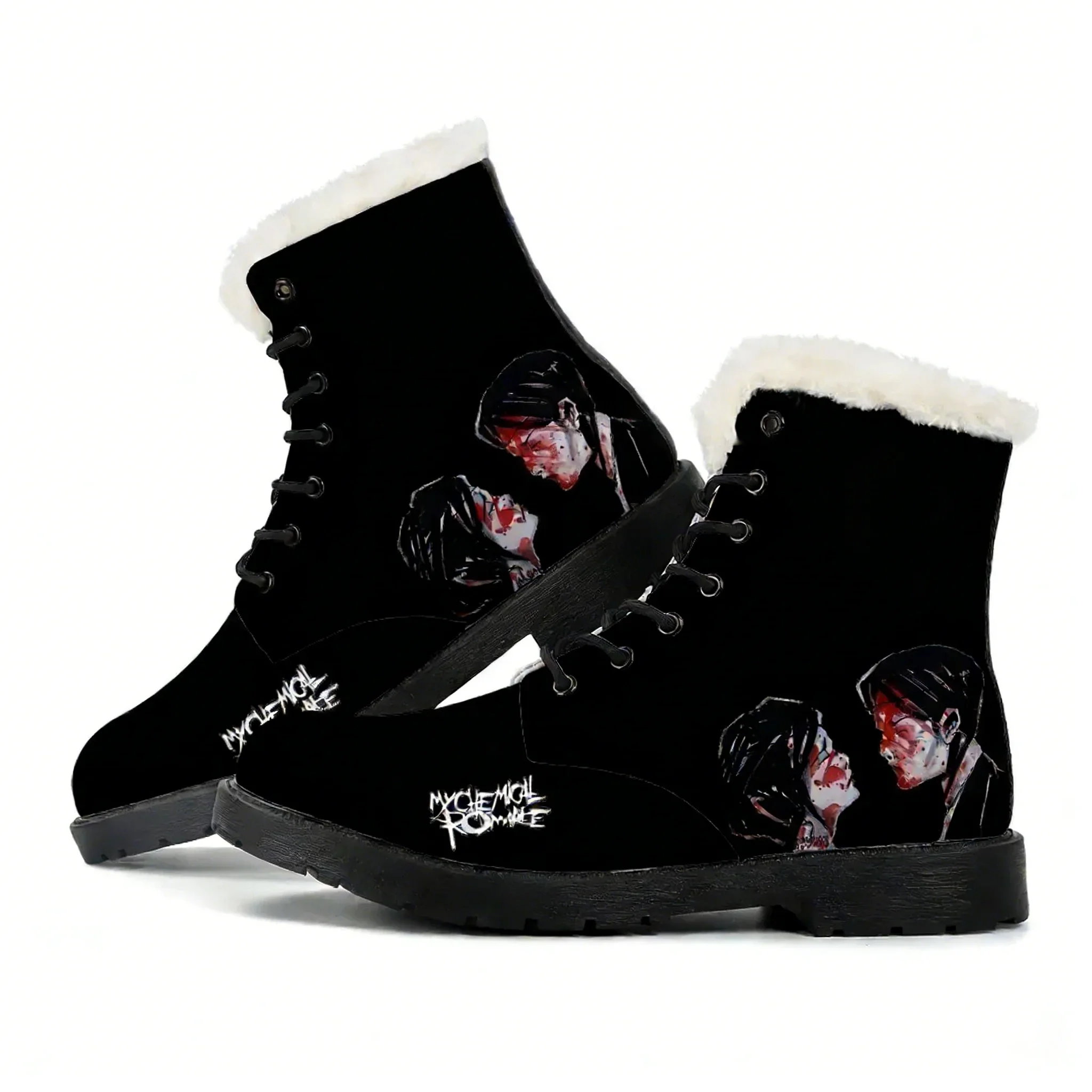 

My Chemical Romance Plush Boots Mens Womens Teenager Casual Shoes Outdoor Keep Warm Leather Boot Print High Quality Custom Shoes