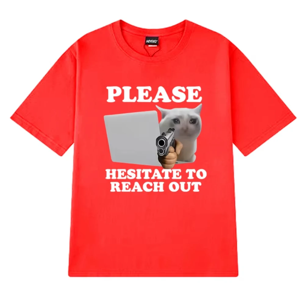 2025 مضحك يرجى التحليل إلى الوصول إلى القط طباعة تي شيرت الذكور Harajuku المتضخم بلايز الرجال النساء القطن تي شيرتات قصيرة الاكمام