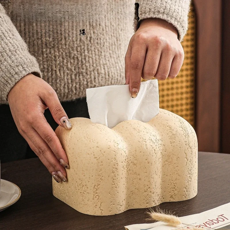 Wabi-Sabi Travertine Tissue Box Cover, Luxury Stone Paper Napkin Holder for Living Room, Minimalist Desktop Decor Organizer Gift
