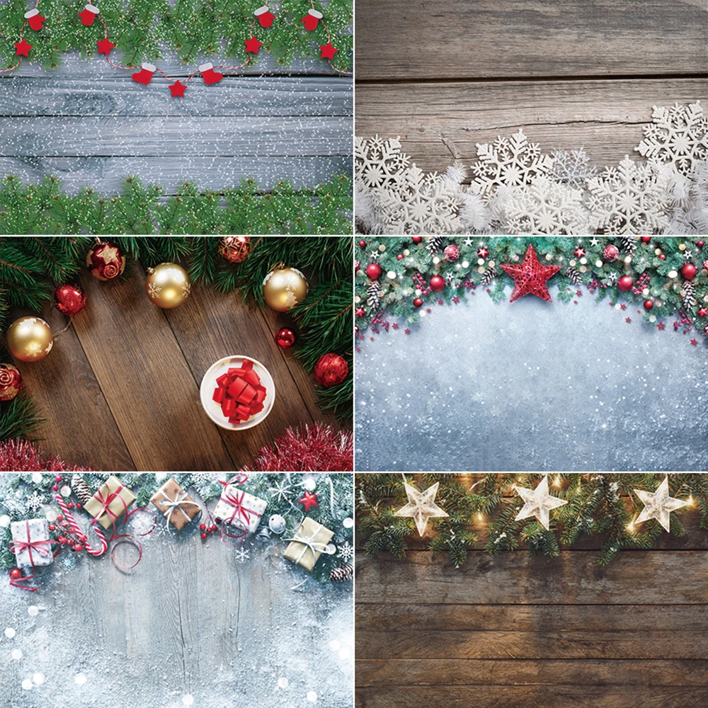 

MOON.QG Snowy Christmas Photography Backdrop Xmas Trees Wooden Wall Snowflake Photocall Background Child Studio Photocall Props