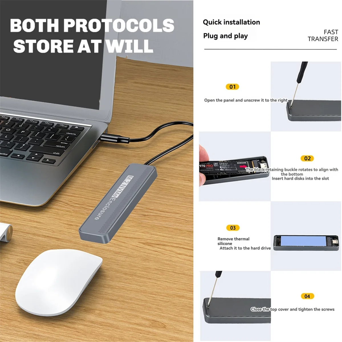 ABJZ 20Gbps M.2 NVME SSD Enclosure USB 3.2 GEN 2X2 Type C, External Case for 2230/2242/2260/2280 M/B +M Key