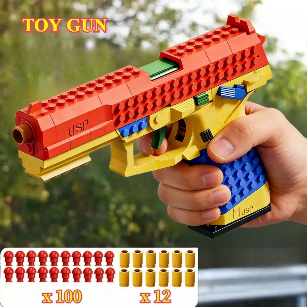 

USP/SIG17 Building Blocks Toy Gun Continuous Firing Eject Shell Blowback Soft Bullet Empty Hanging Toy Pistol CS Game for Adults