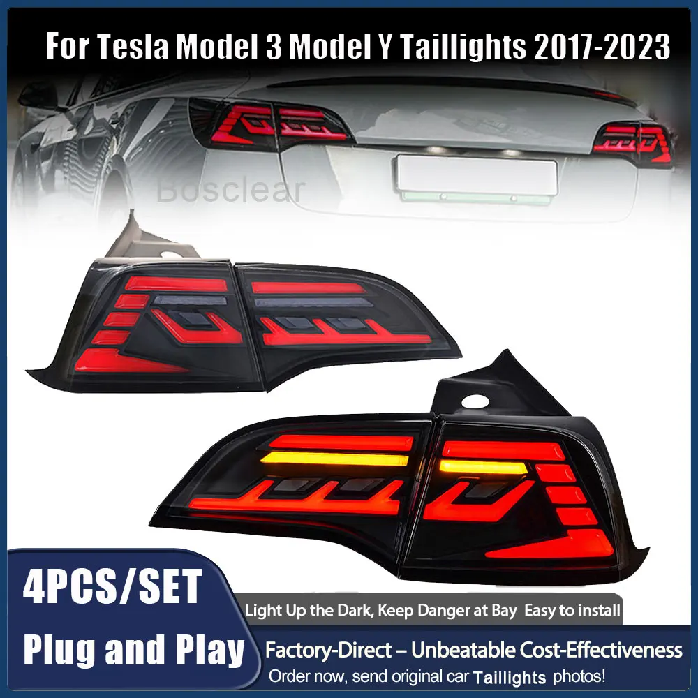 4 PCS LED Lights Tail Light Assembly for Tesla Model 3 / Y 2019 2020 2021 2022 Rear Lamp Auto Accessories Sequential Turn Signal