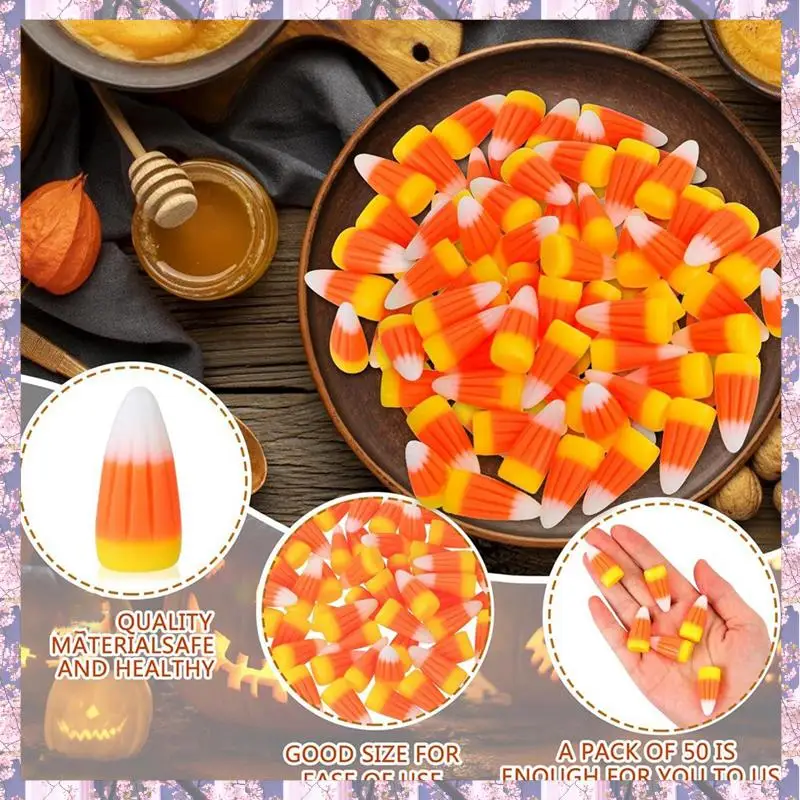 2025 Trend 50 PCS Halloween Resin Candy Corn Artificial 3D Candy Corn Bead Resin Fall Faux Fake Corn Scrapbooking Embellishments