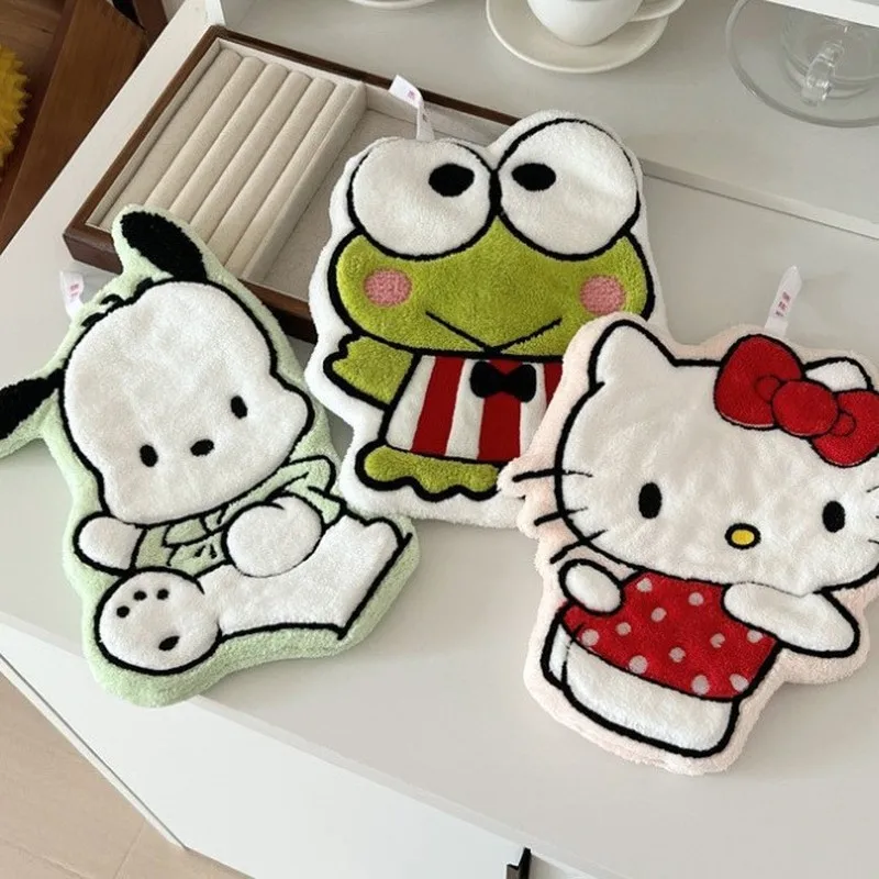 

3-4 шт. милых полотенец для рук из кораллового флиса с изображением My Melody и Hello Kitty, впитывающие влагу, для ванной комнаты и туалетных принадлежностей