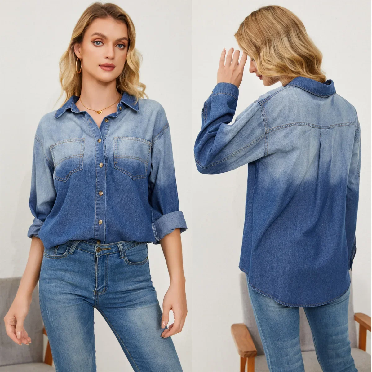 

Women Denim Shirt Coat Turn Down Collar Single Breasted Jackets Pockets Outerwear Autumn Female Vintage Streetwear Overcoat