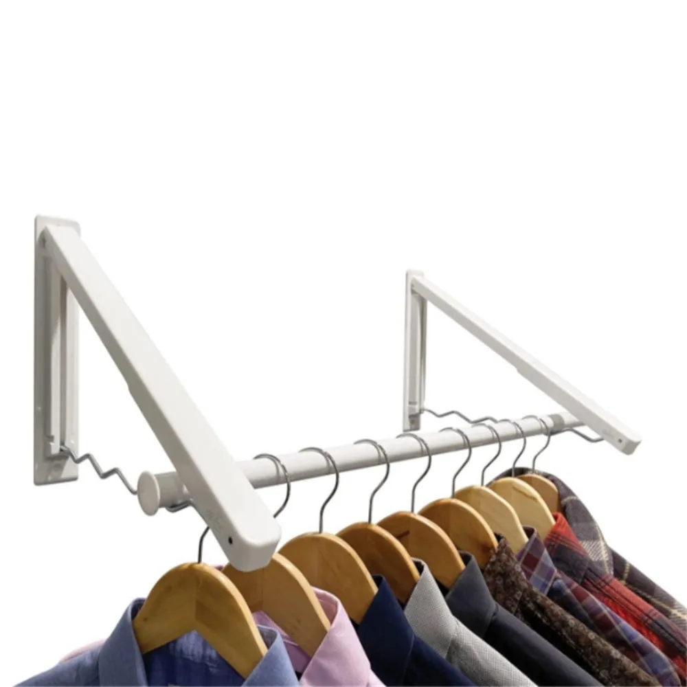 Wall Mounted Retractable Clothes Hanger Space Saving Self-adhesive Foldable Clothing Rack Drying Rack for Laundry Clothes