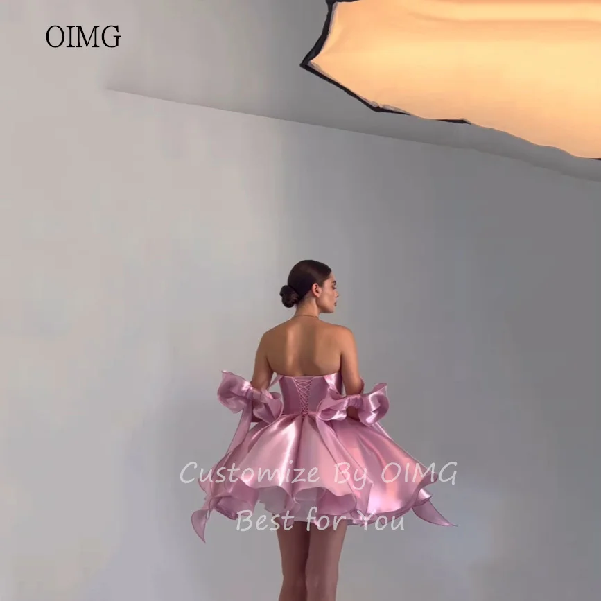OIMG Princess Pink Sweetheart Neck Prom Gowns Off The Shoulder Formal Party Gown Short Evening Dress Customized image 5