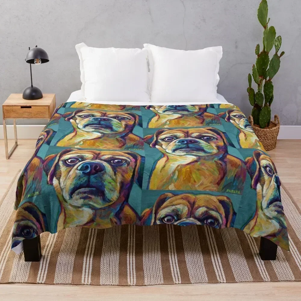 

Cute Puggle On Blue Throw Blanket Warm Comfortable Blanket Gift for Parents Friends