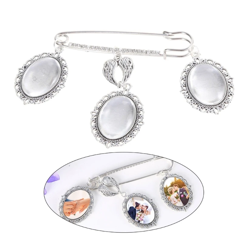 Elegant Photo Charm Pin Photo Tray Brooch Unique Memorial Jewelry Picture Frame Pin Wedding Accessory Present for Couple