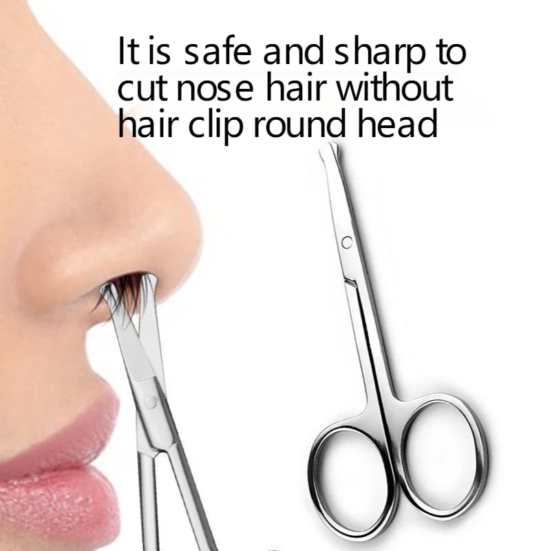 ใหม่ 100% 1 ชิ้น กรรไกรตัดขนจมูก ขนหู ขนหนวด สแตนเลส ขนาด 3.5 นิ้ว แบบพกพา ปลายโค้ง พร้อมหัวตัดแบบปลอดภัย