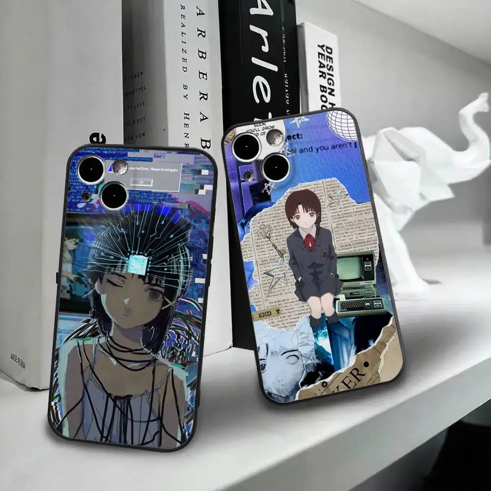 كارتون S-التجارب الإلكترونية التسلسلية L-Lain جراب هاتف سيليكون لينة آيفون 16 15 14 13 12 11 Plus Pro Max Plus